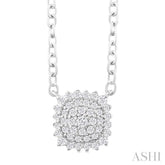 1/6 ctw Petite Cushion Shape Round Cut Diamond Cluster Fashion Pendant With Chain in 10K White Gold
